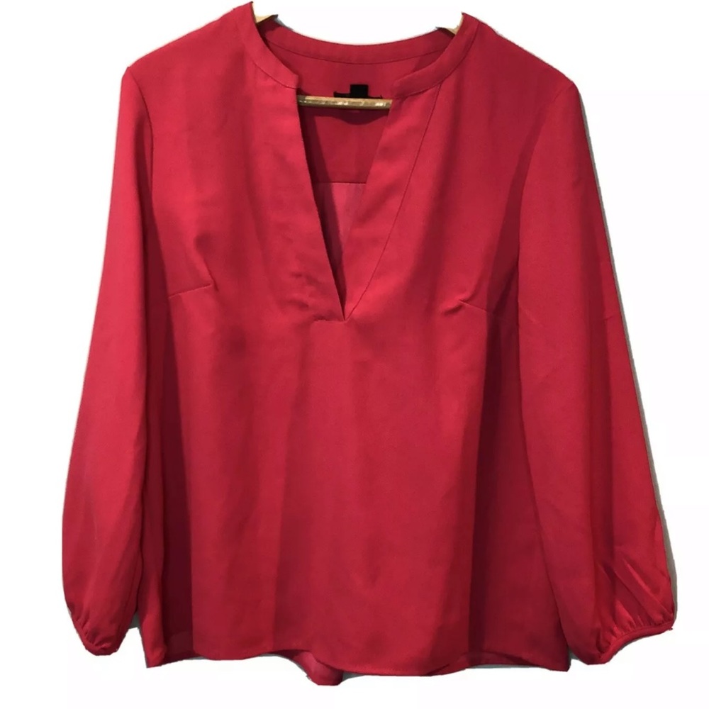 J Crew Bright Pink V Neck Blouse Top Cuff Sleeves